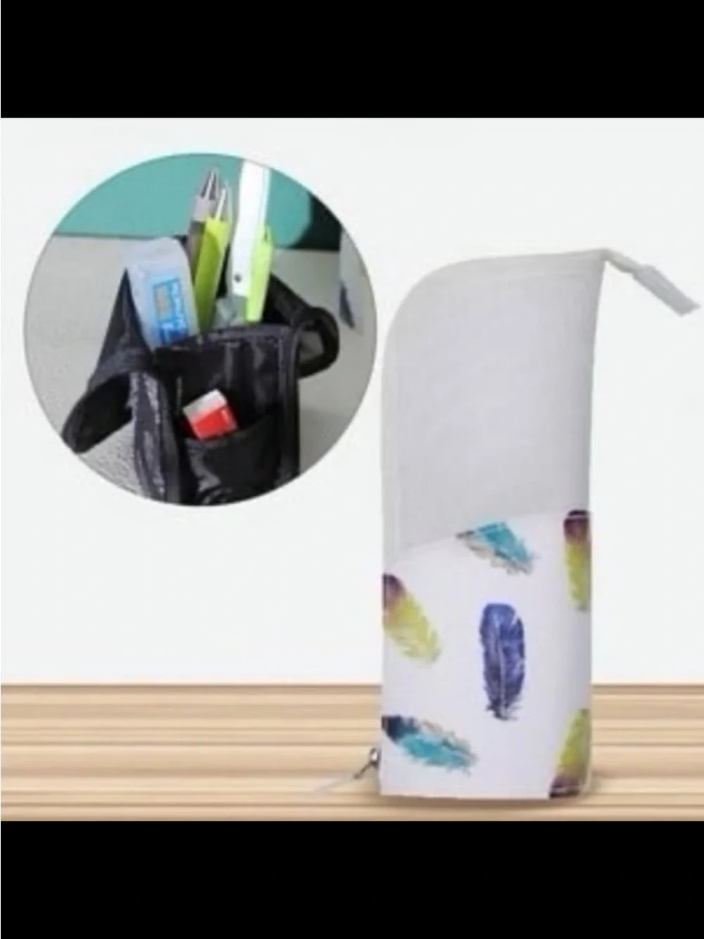 Japanese Kokuyo White Rainbow Feather Critz Standing Makeup Brush Pen Case